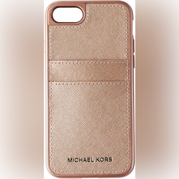 Michael Kors Rose Gold Saffiano Leather Phone Case iPhone 7/8 NWT - Picture 1 of 4